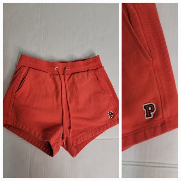 Victorias Secret Pink Sweat Shorts SZ XS Red Drawstring Pockets Logo Y2K - Picture 1 of 8